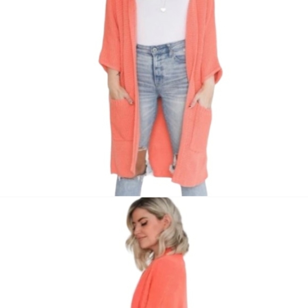 Coral Open-Front Women's Sweater